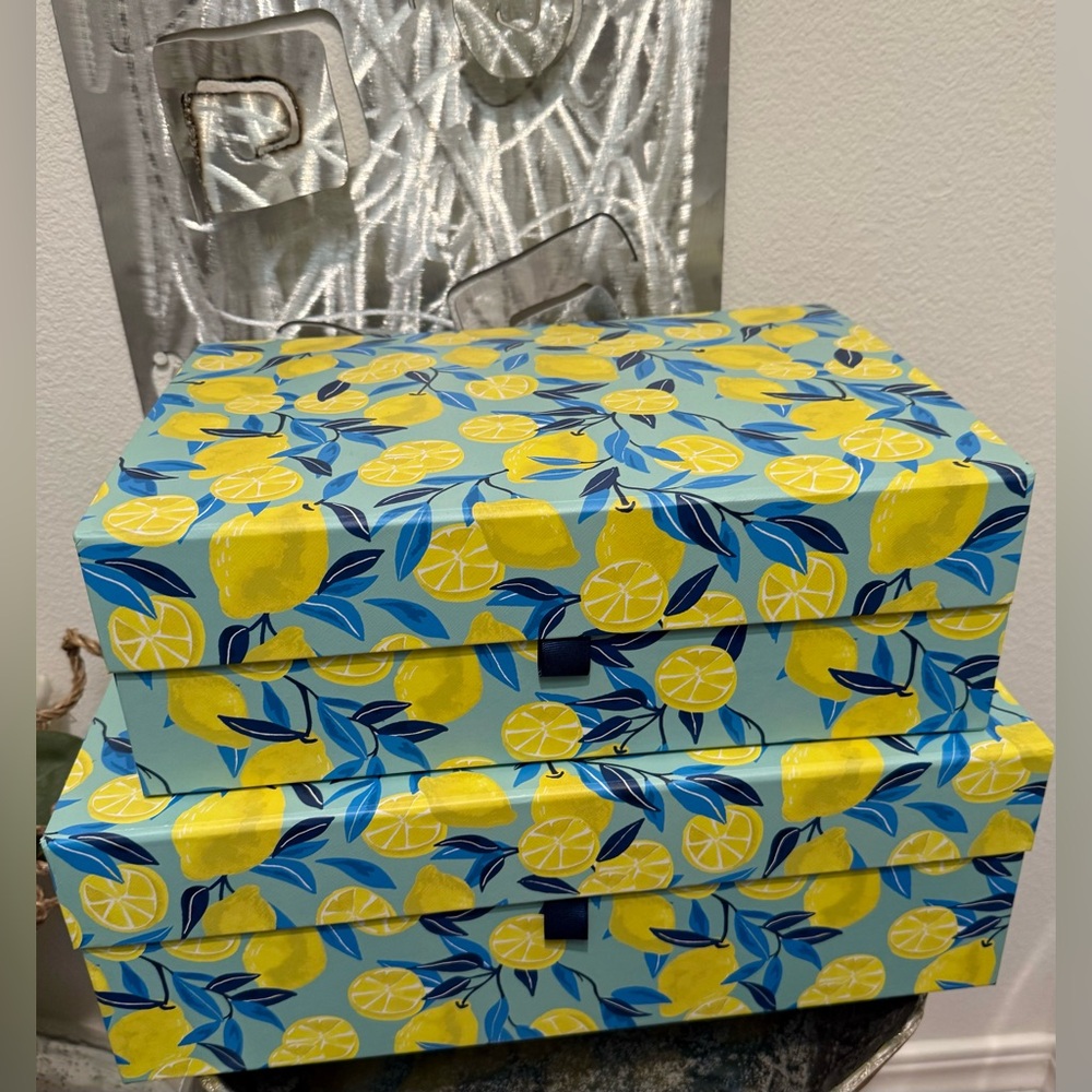Martha Stewart Lemon Print Storage Boxes - Blue and Yellow- Set of 2